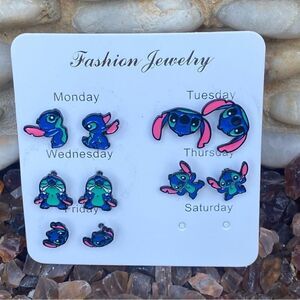 New Disney Lilo & Stitch Five (5) Pairs of Daily Stud Earrings. Cartoon Animatio